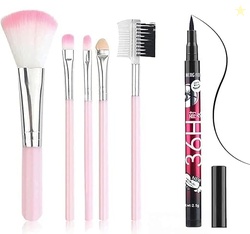 Women's & Girls' 5-Piece Pink Makeup Brushes Set with Ultra-Soft Brist