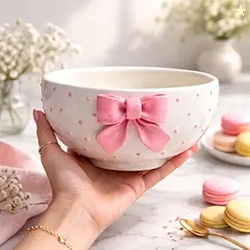 The Deluxe Creations Ceramic Serving Bowl with Pink Bow | Handmade Sou