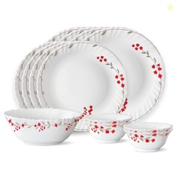Larah by BOROSIL Fluted Series Verona Opalware Dinner Set | 13 Piece f