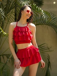 CUKOO Padded Ruffle Detail Two-Piece Skirtini Swimwear