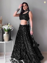 ZAALIMA FASHION Embroidered Satin Semi-Stitched Lehenga With Unstitche