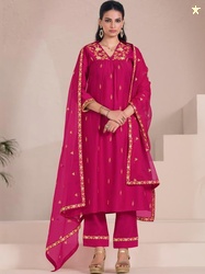 Anara Women Ethnic Motifs Embroidered Regular Gotta Patti Raw Silk Kur