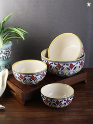 VarEesha Set of 4 Off-White Printed Ceramic Bowls