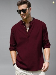 Vida Loca Men Mandarin Collar Roll-Up Sleeves Cotton Straight Kurta