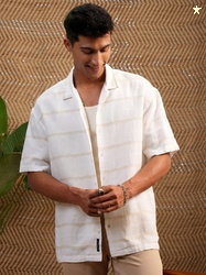 LOCOMOTIVE Premium Dobby Textured Striped Cuban Collar Oversized Shirt