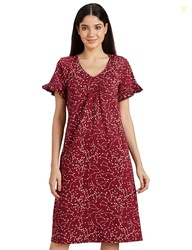 Amazon Brand - Symbol Women Cotton Knee Length Regular Fit Nighty | Ni