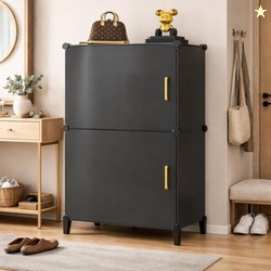 Exvito Plastic Shoe Rack for Home with Door, 2-Door Shoe Storage Cabin
