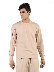 CHKOKKO Men's Terry Cotton Loose Fit Full Sleeves T-Shirt PSTLBEIGE L