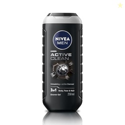 NIVEA Men Body Wash, Active Clean with Active Charcoal, Shower Gel for
