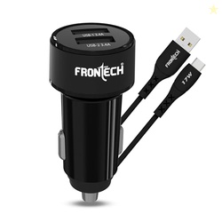 FRONTECH 17W Dual USB Car Charger with 1M Type-C Cable | Fast Charging