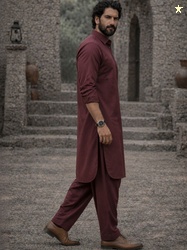 See Designs Men Maroon Cotton Pathani Kurta With Salwar
