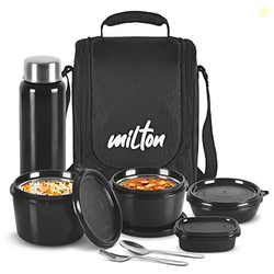 MILTON Pro Lunch Box with Steel Cutlery, 3 Microwave Safe Inner Steel 