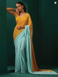 trueBrowns Colourblocked Silk Cotton Ready to Wear Republic Day Saree