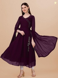 Tulip Eden Gotta Patti V-Neck Georgette Anarkali Kurta With Dupatta