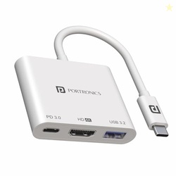 Portronics C-Konnect Type C to HDMI Adapter (3-in-1), Multiport USB C 