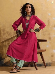 trueBrowns Women Solid A-Line Kurta with Trousers