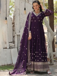 Fashionuma Floral Embroidered Zari Georgette Anarkali Ethnic Dress Wit