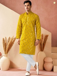 House of Pataudi Embroidered Cotton Mandarin Collar Knee Length Straig