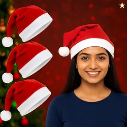 ZIVVY Christmas Santa Cap (Pack of 3) | Free Size | Soft & Comfortable