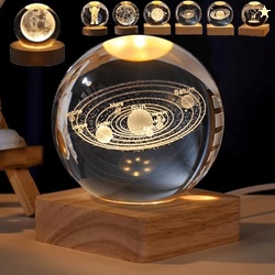 Crackles 3D Crystal Ball Night Lamp, Creative Engraved Night Light for