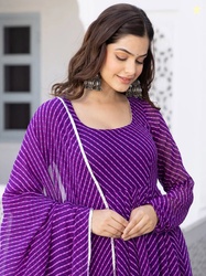 KALINI Leheriya Printed Anarkali Gotta Patti Kurta With Churidar & Dup