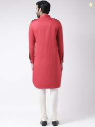 KISAH Men Red Solid Straight Kurta