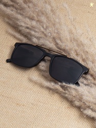 Ted Smith Unisex Black Square Sunglasses with Polarised Lens