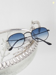 Ted Smith Unisex Blue Lens & Black Asymmetric Sunglasses with UV Prote