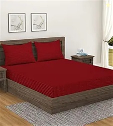 Home Sizzler 300TC Cotton Maroon Satin Striped Single Bedsheet with 1 
