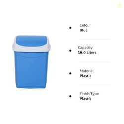 ARISTO Plastic Swing Lid Garbage Dustbin 16 LTR Combo (Blue & Blue)