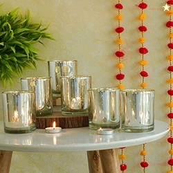 TIED RIBBONS Pack of 6 Votive Glass Tealight Candle Holders Glass Voti
