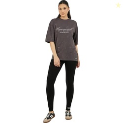 Styli Women Oversized Longline Acid Washed T-Shirt & Leggings Co-Ords