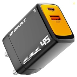 Nu Republic Cybotron GO 45W GaN Wall Charger, Dual Port USB-C PD & USB