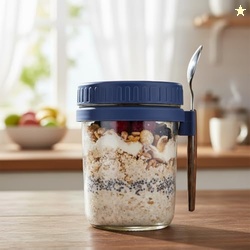 ginoya brothers 350 ml Overnight Oats Containers with lids and Spoon M