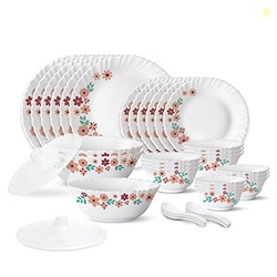 Larah by Borosil Ayana Silk Series Opalware Dinner Set | 35 Pieces for