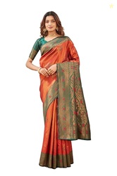 Marchie Fashion Womens Banarasi Silk Saree with Rich Pallu, Jacquard Z