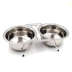 Pets Empire Stainless Steel Dog Cat Double Diner Pet Bowl - 2 Pet Dish