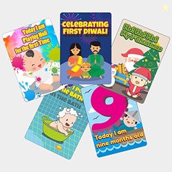 Crackles Funny Theme Baby Milestone Cards Recording 0-12 Months Along 