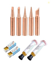 Set of 5 Pcs Pure Copper Soldering Iron Bit Set with 2 Pcs. Flux RMA-2
