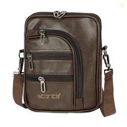 Storite PU Leather Sling Bag for Men | 7 Zipper Multi Pocket Crossbody