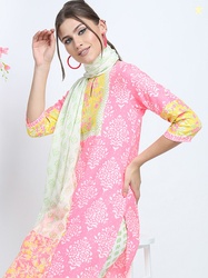 Vishudh Floral Printed Keyhole Neck Straight Kurta with Palazzos & Dup
