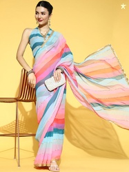 Mitera Striped Saree with Embellished Border