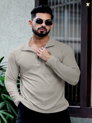 HOODLER Men Solid Polo Collar Cotton T-shirt