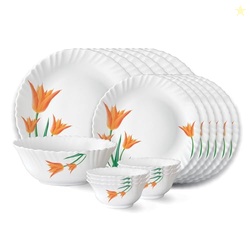 Larah by Borosil Firefly Fluted Series Opalware Dinner Set | 19 Pieces