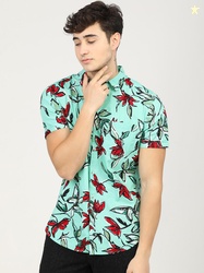 HIGHLANDER Men Blue & Red Slim Fit Floral Printed Casual Shirt