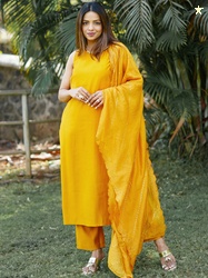 Gerua By Libas Regular Sequinned Kurta with Trousers Dupatta