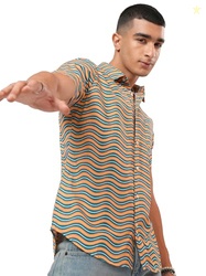 Highlaner Men Printed Casual Shirt Green/Pink