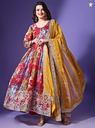 KALINI Floral Printed Georgette Anarkali Kurta