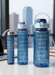ThirstJoy Pack of 3 Transparent Motivational Water Bottle with Time Ma