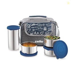 CELLO MF High Meal Combo Lunch Box Set with Bag, Blue | Set of 3 x 300